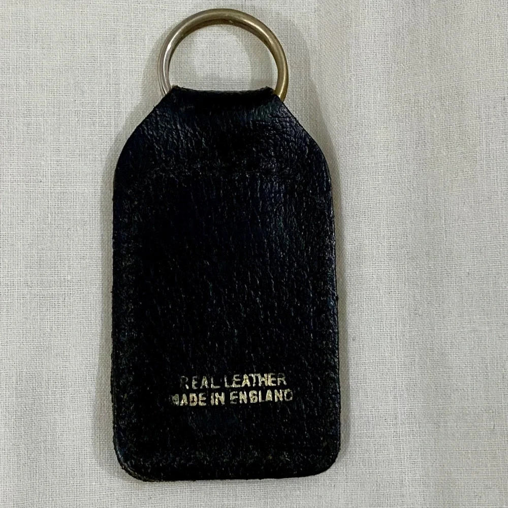 Rolls Royce Vintage 70s Leather Key Fob Men OS Black Enamel Logo Made In England